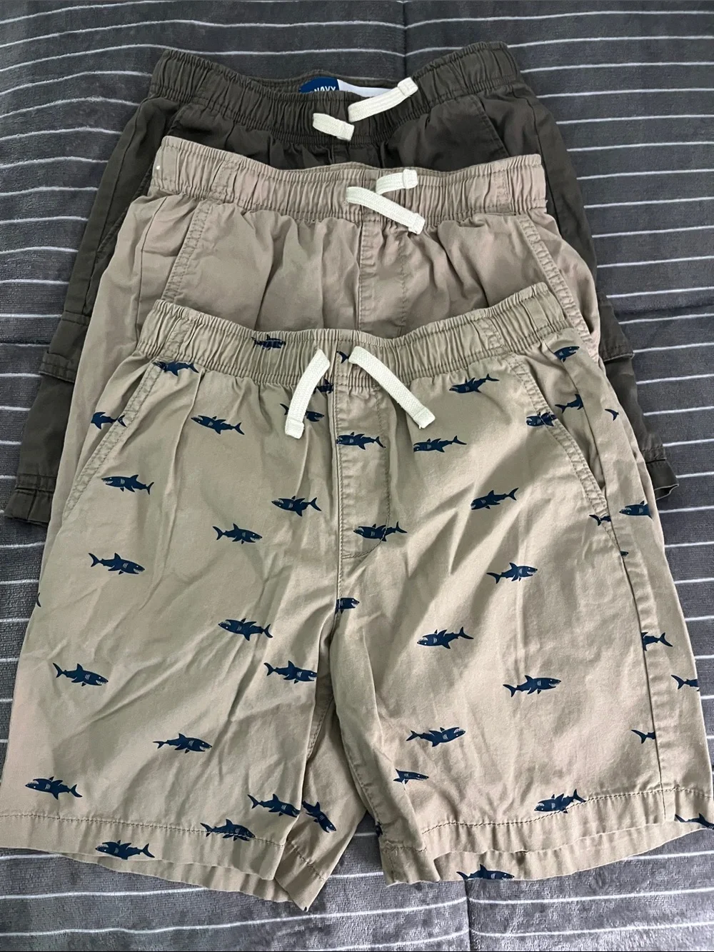 Old Navy Beige Shorts with Navy Shark Print - Drawstring (Set of 3)